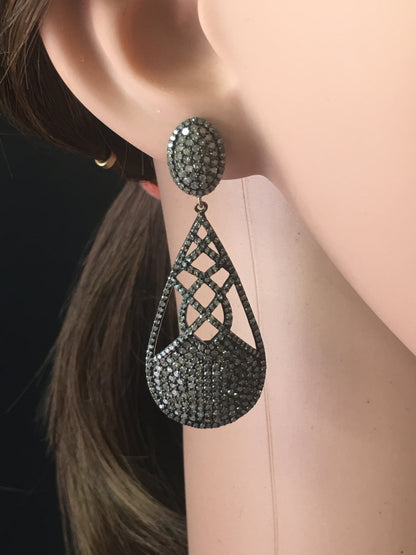 Diamond and Silver Black Rhodium Finish Earring