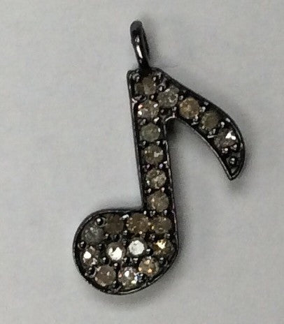 Melody Note Diamond Charm .925 Oxidized Sterling Silver Diamond Charms, Genuine handmade pave diamond Charm Size Approx 0.68"(11 x 17 MM)