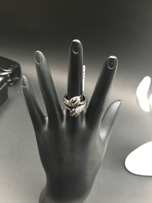 Snake Diamond and Ruby Black Rhodium Silver Finish Rings