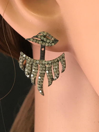 Diamond Silver Earring .925 Oxidized Sterling Silver Diamond Earring, Genuine handmade pave diamond Earring Size 1.16"(20 x 29 MM )