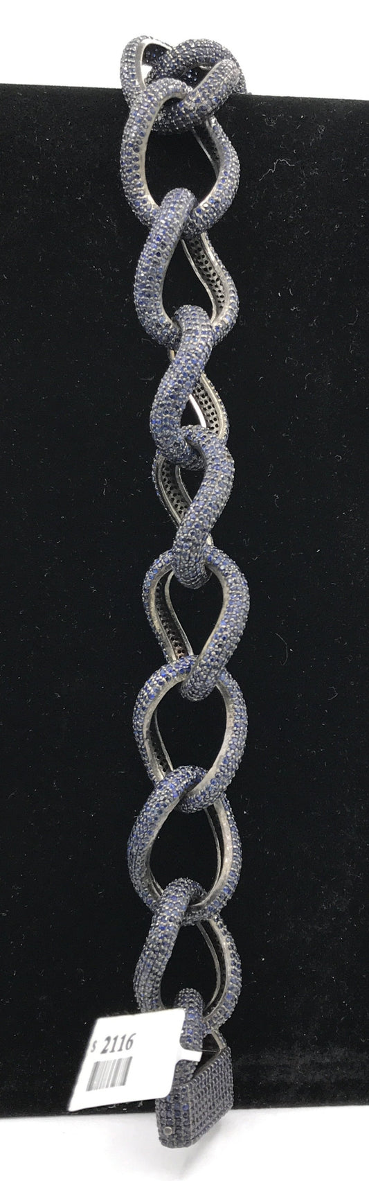 Blue sapphire natural over sterling silver link chain Bracelet