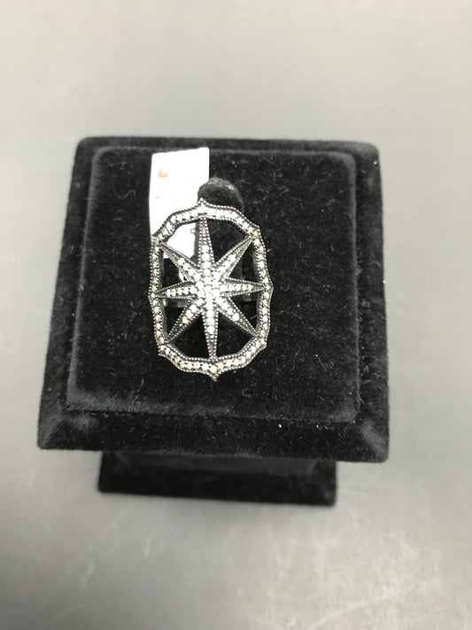 Diamond and Silver Black Rhodium Finish Ring