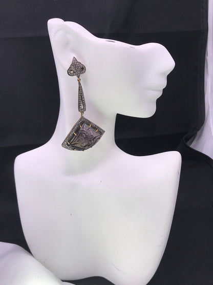 Diamond and Tourmaline Carved Earrings,