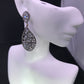 Diamond and Silver White Rainbow Moon Stone Black Rhodium Finish Earrings