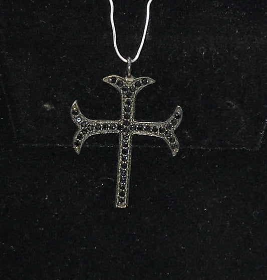 Black Spinel Sterling Silver Cross Charm