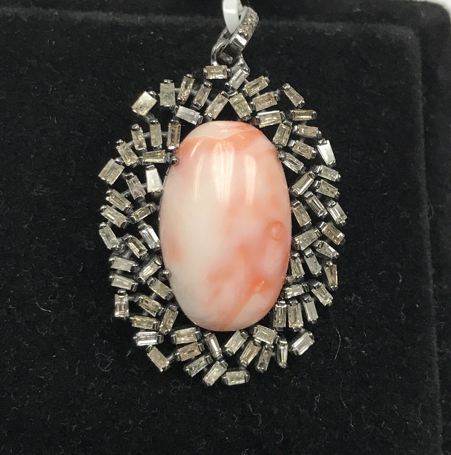Pink Coral Oval cabs smooth and Diamond Pendant