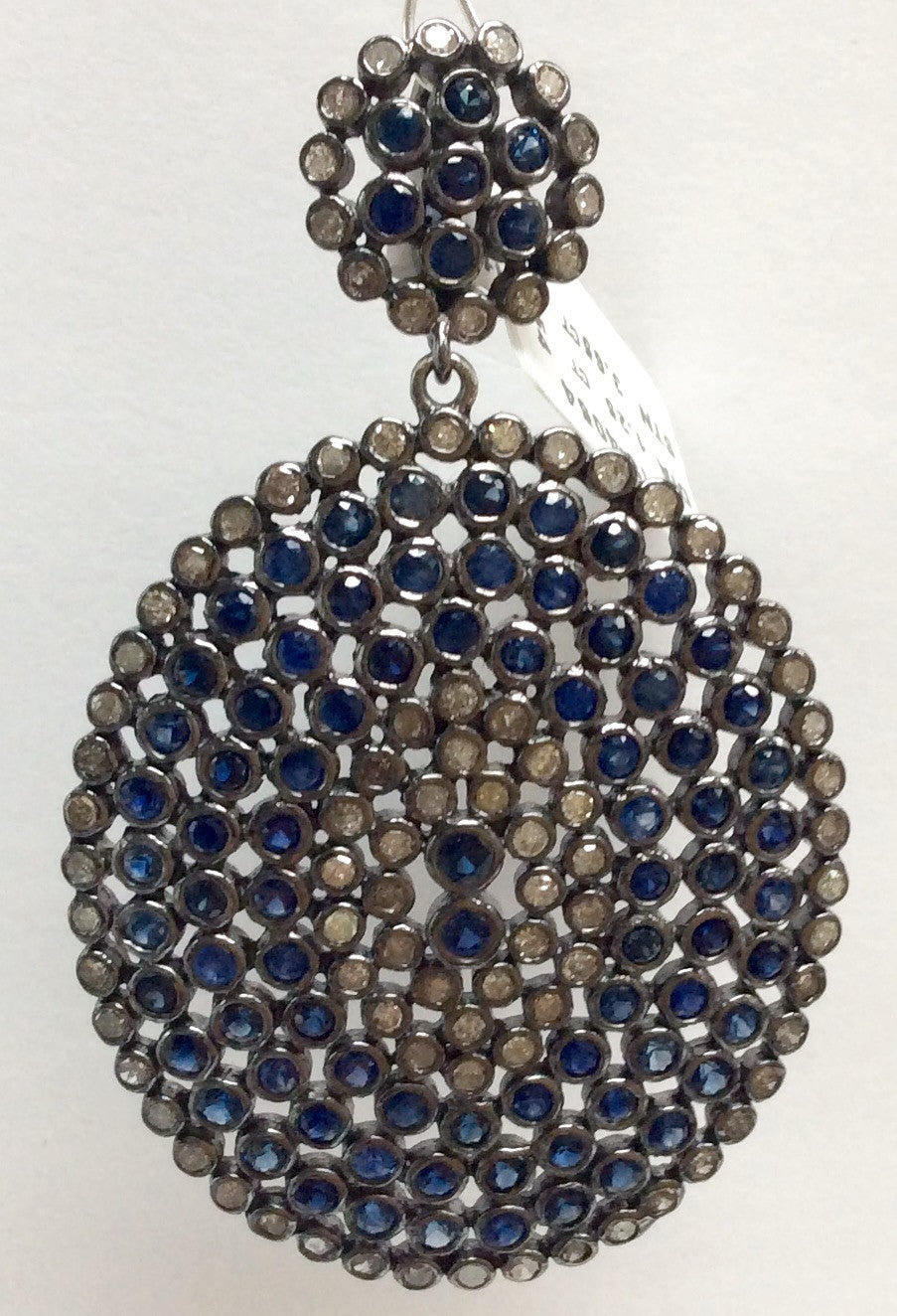 Disc with Sapphire Diamond Pendant  .925 Oxidized Sterling Silver Diamond Pendants, Genuine handmade pave diamond Size 33 x 54 MM