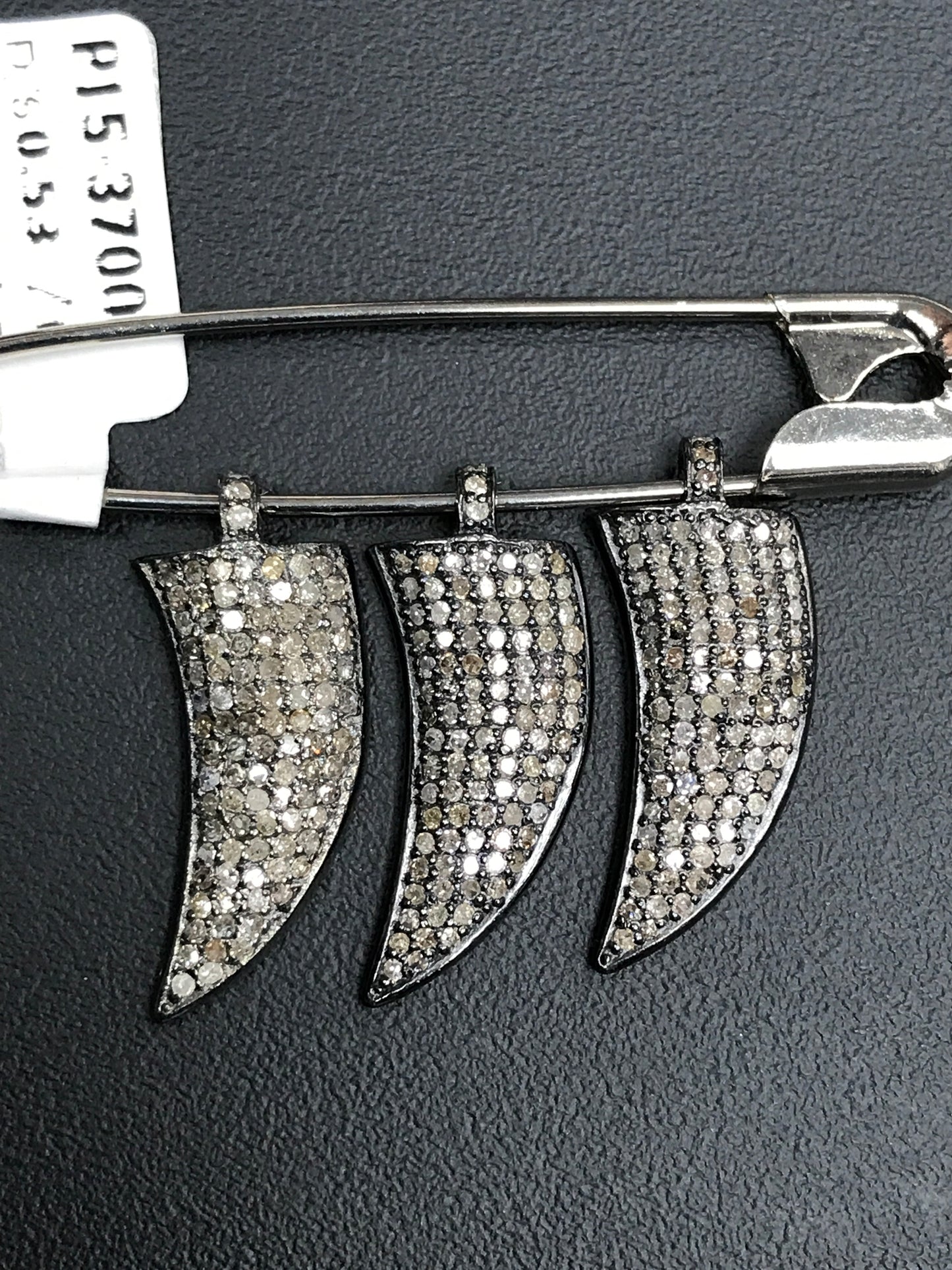 Horn Diamond Charm .925 Oxidized Sterling Silver Diamond Charms, Genuine handmade pave diamond Charm Size Approx 1.0"(11 x 25 MM MM)