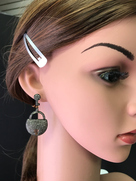 Key and Pad Lock Diamond Earrings,