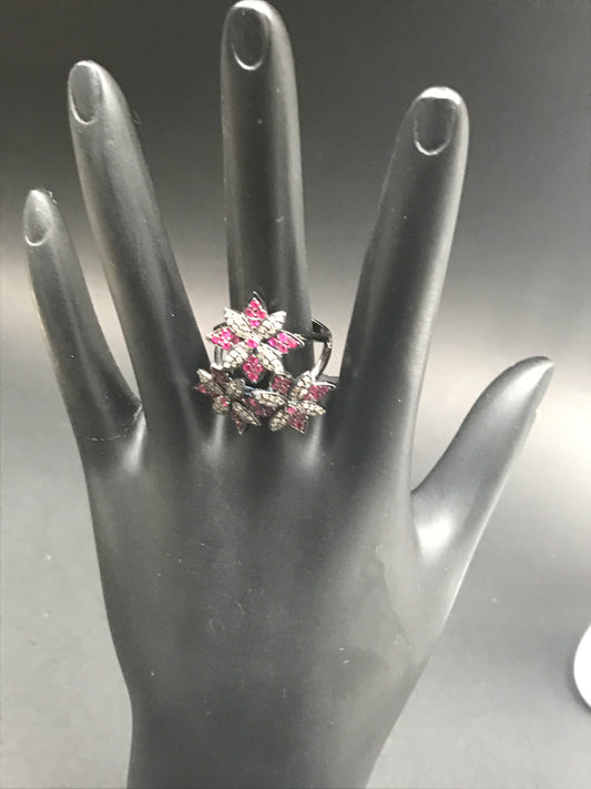 Diamond and Silver Ruby Black Rhodium Finish Ring