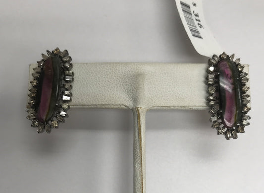 Tourmaline Watermelon and Diamond Earring