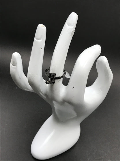Long Boots shape Diamond and Silver Black Rhodium Finish Rings