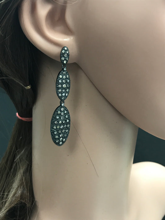 Diamond Silver Earring .925 Oxidized Sterling Silver Diamond Earring, Genuine handmade pave diamond Earring