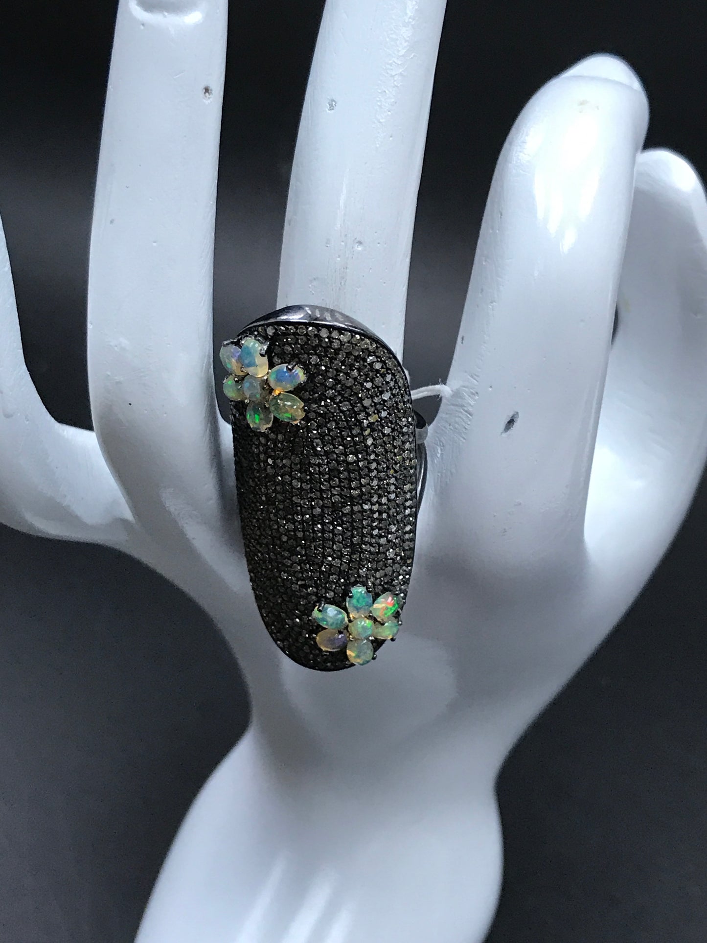 Silver Pave Diamond Ring .925 Oxidized Sterling Silver Diamond Ring, Genuine handmade pave diamond Ring Size Approx 1.80"(45 x 25 MM)