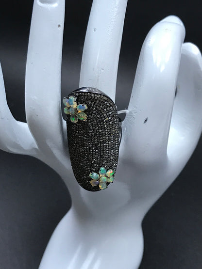 Silver Pave Diamond Ring .925 Oxidized Sterling Silver Diamond Ring, Genuine handmade pave diamond Ring Size Approx 1.80"(45 x 25 MM)