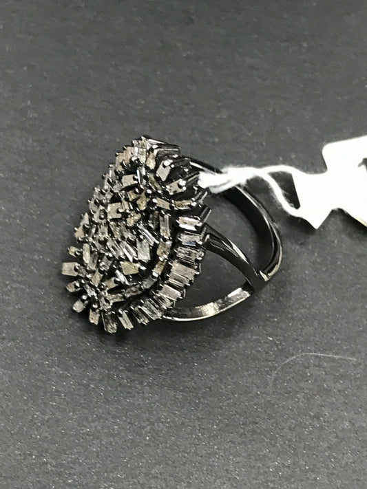 Silver Pave Tapered Baguette Diamond Ring .925 Oxidized Sterling Silver Diamond Ring, Genuine handmade pave diamond Ring.
