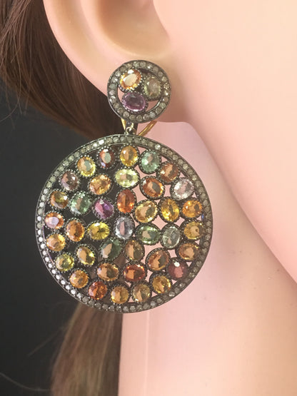 Diamond and Silver Sapphire Earrings