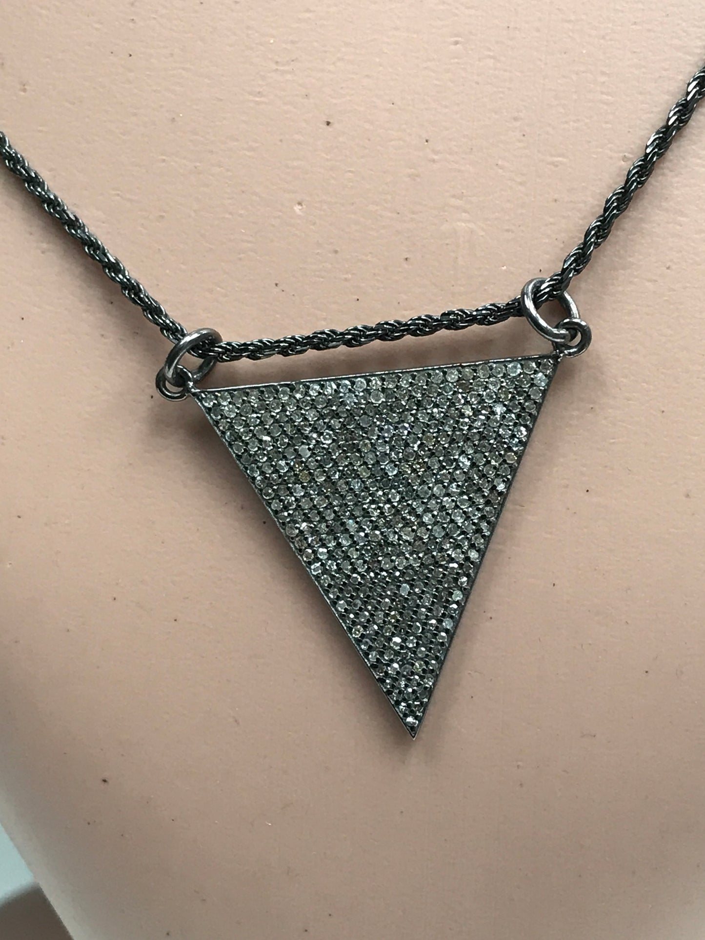 Triangle Shape Diamond Pendant, .925 Oxidized Sterling Silver Diamond Charms, Genuine handmade pave diamond Charm Size Approx 1.20"(30 x 30 MM)