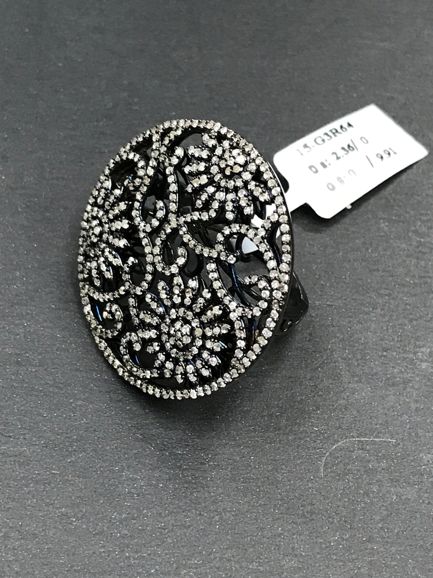 Diamond and Silver Black Rhodium Finish Ring