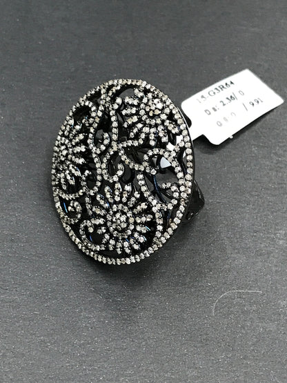 Diamond and Silver Black Rhodium Finish Ring