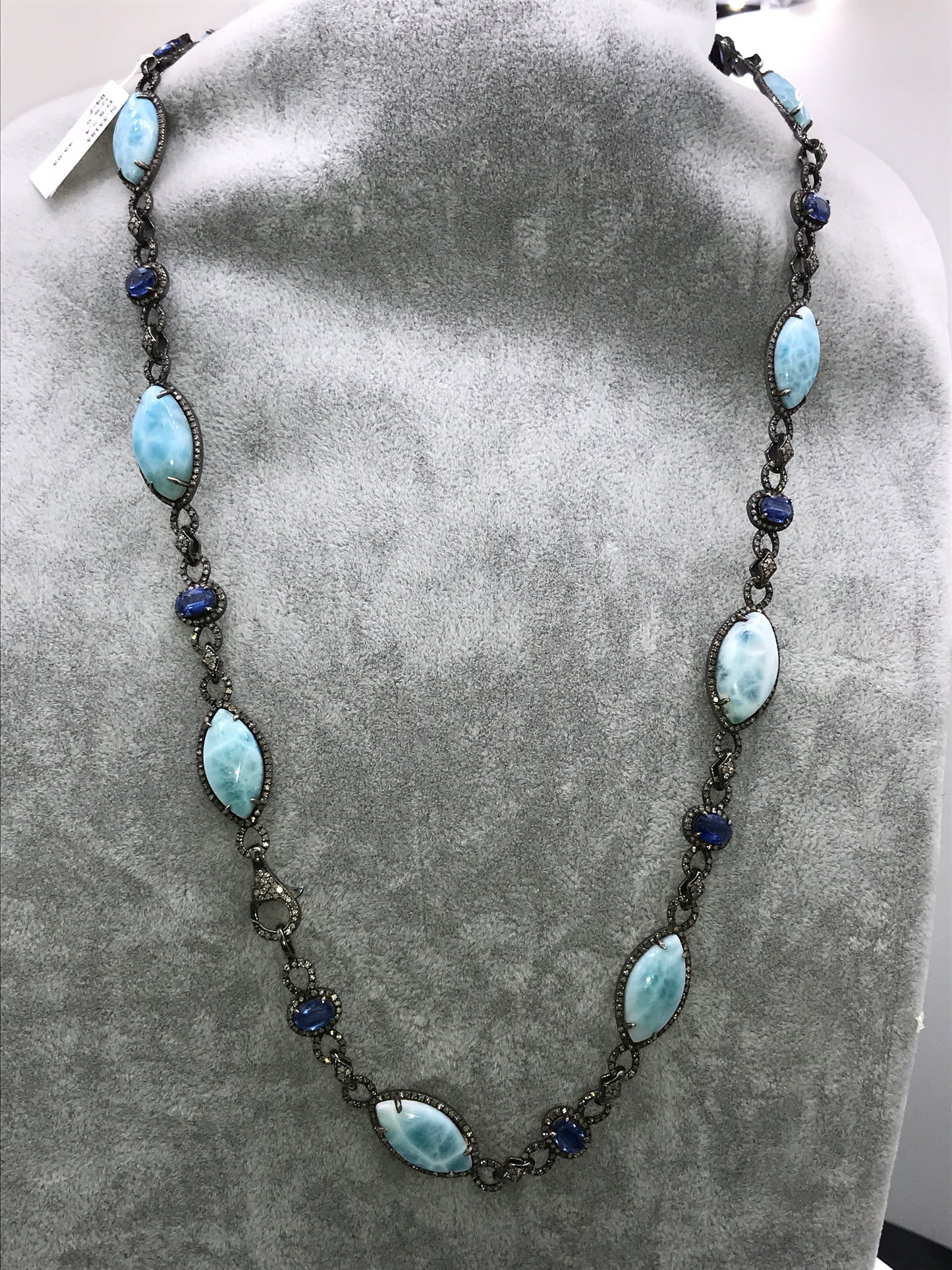 LARIMAR AND DIAMOND DESIGNER LONG NECKLACE