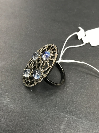 Oval Shape Diamond Ring with Opal