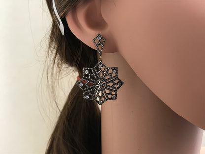 Rainbow MoonStone and Diamond Earring