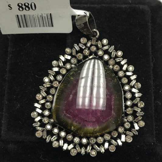 Tourmaline Watermelon Diamond Pendant