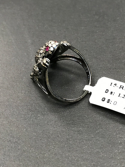Diamond Frog with Ruby Red Eyes Diamond Ring, Pave Diamond Ring, Pave Double Frog with Ruby Red Eyes Ring, Approx 21 x 13mm