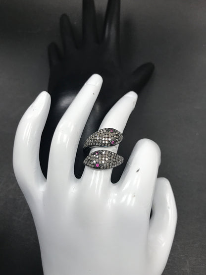 Diamond and Silver Ruby Stone Black Rhodium Finish Rings