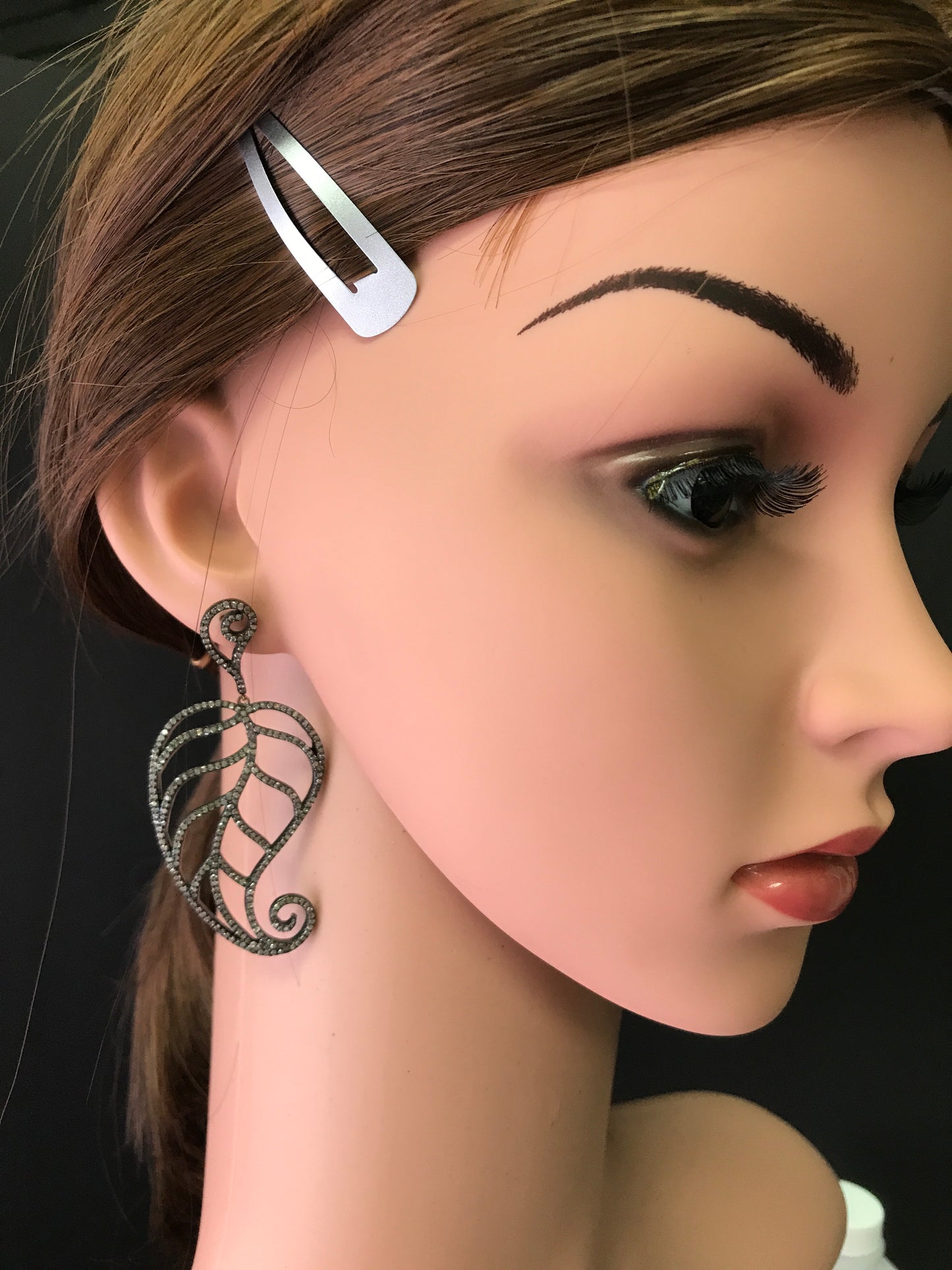 Diamond and Silver Black Rhodium Finish Earrings