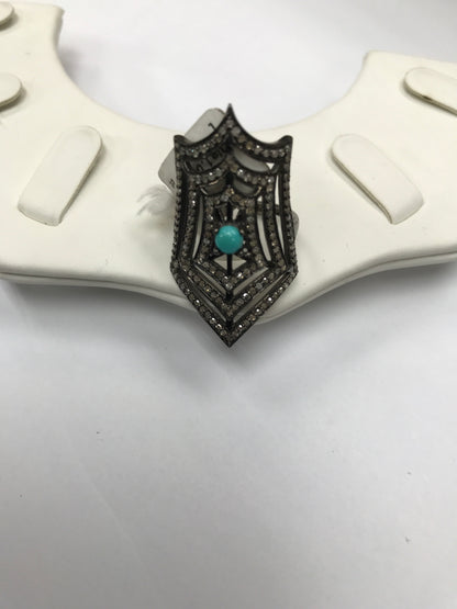 Pave Diamond Ring .925 Oxidized Sterling Silver Diamond Ring, Genuine handmade pave diamond Ring Size Approx 1.44"(21 x 36 MM)