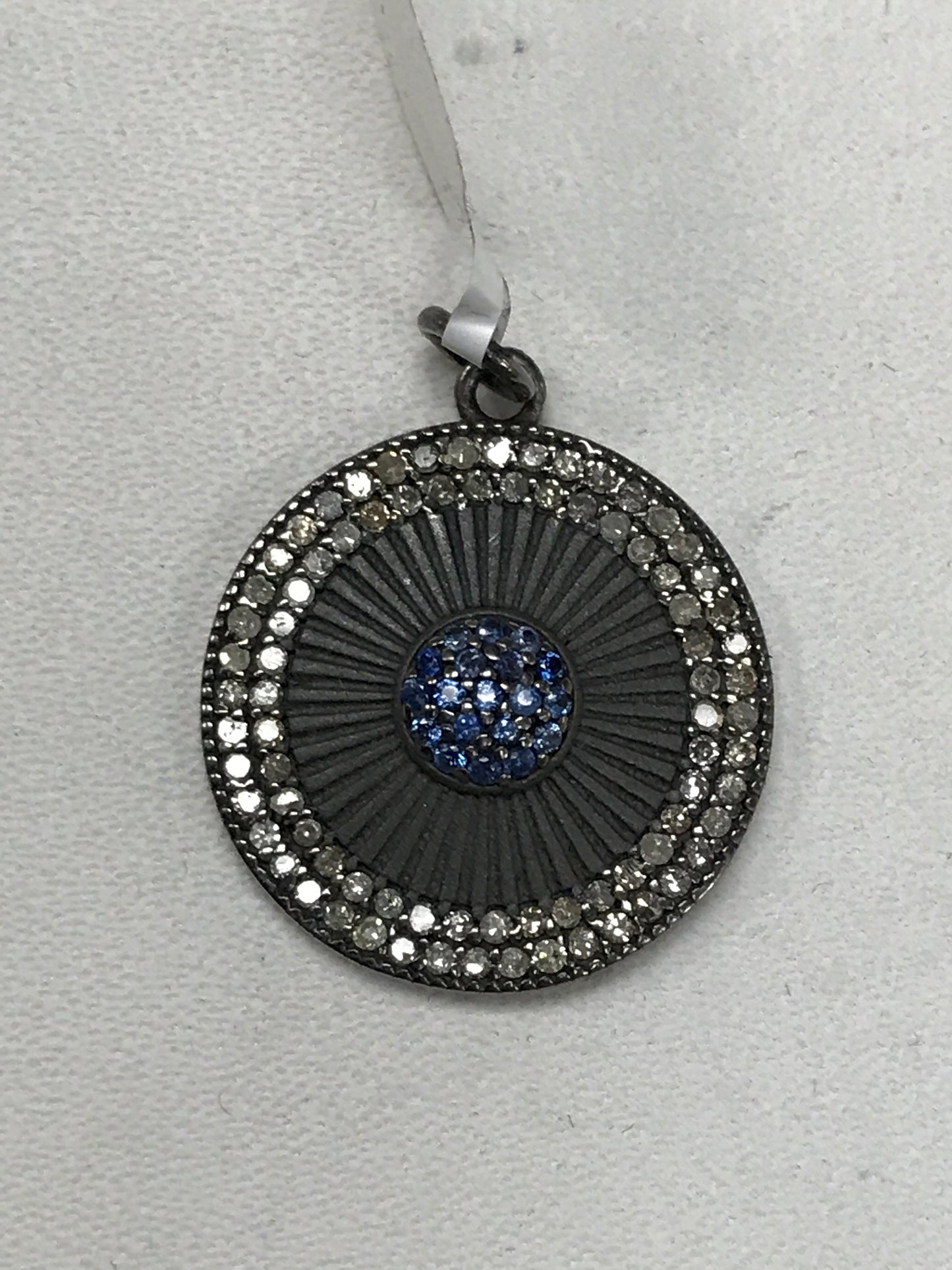Round Shape Silver Pave Diamond Pendant .925 Oxidized Sterling Silver Diamond Pendant, Genuine handmade pave diamond Pendant Size 24 MM