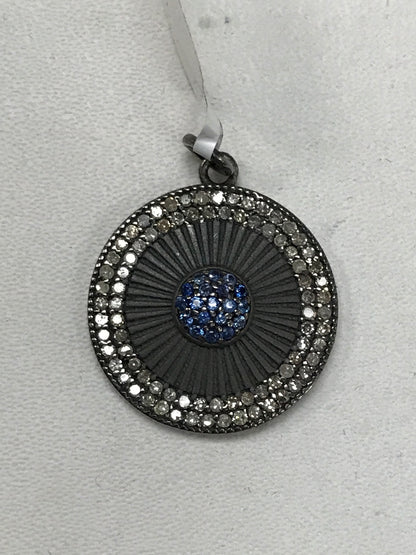 Round Shape Silver Pave Diamond Pendant .925 Oxidized Sterling Silver Diamond Pendant, Genuine handmade pave diamond Pendant Size 24 MM