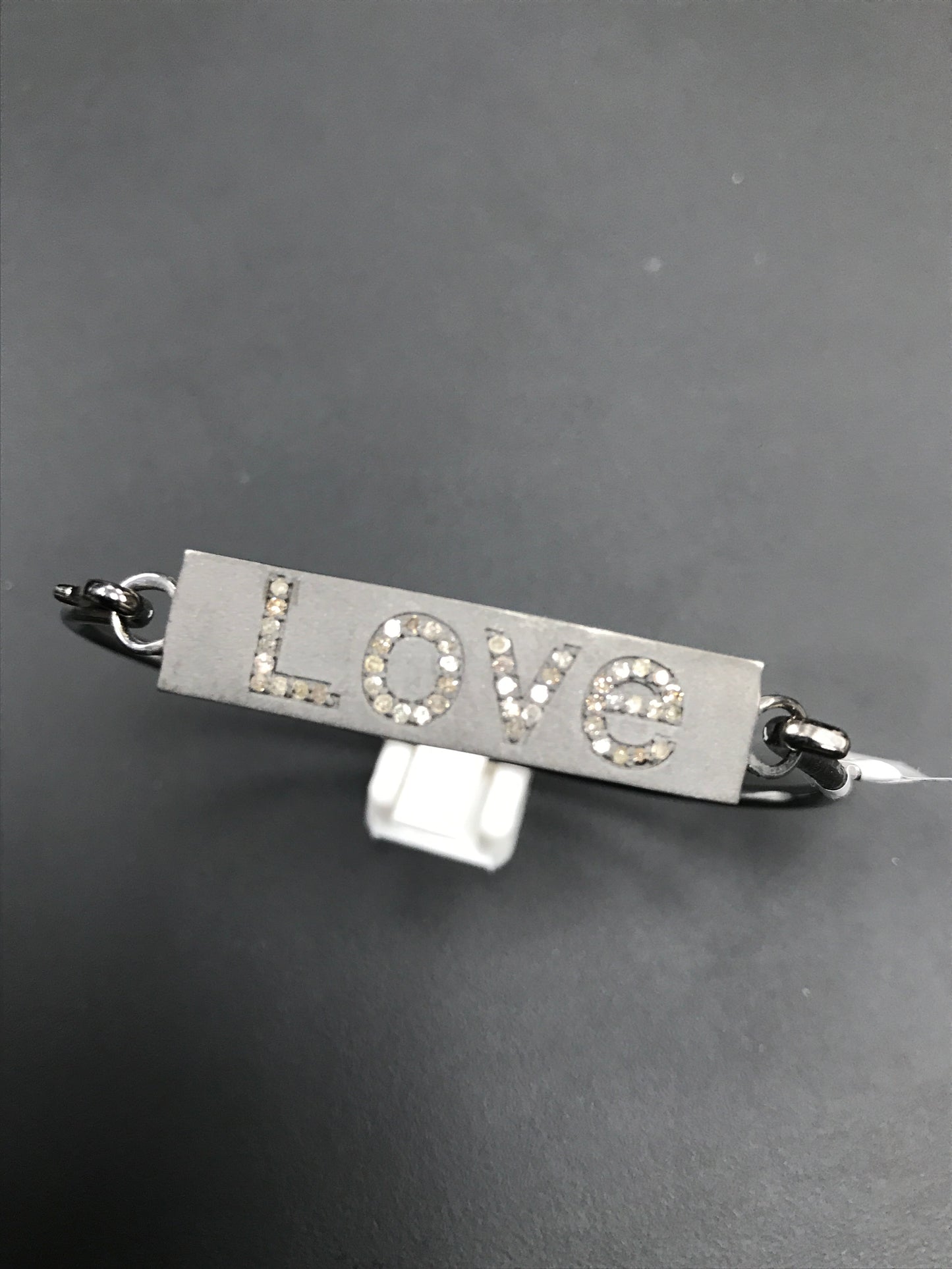 Love Diamond Silver Bracelet .925 Oxidized Sterling Silver Diamond Bracelet, Genuine handmade pave diamond Bracelet.