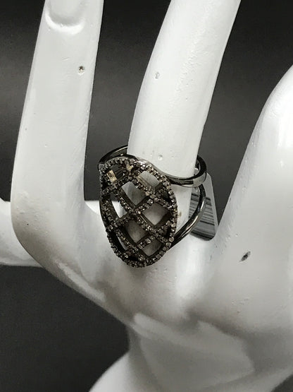 Pave Diamond Ring .925 Oxidized Sterling Silver Diamond Ring, Genuine handmade pave diamond Ring Size Approx 0.96"(24 X 15 MM)