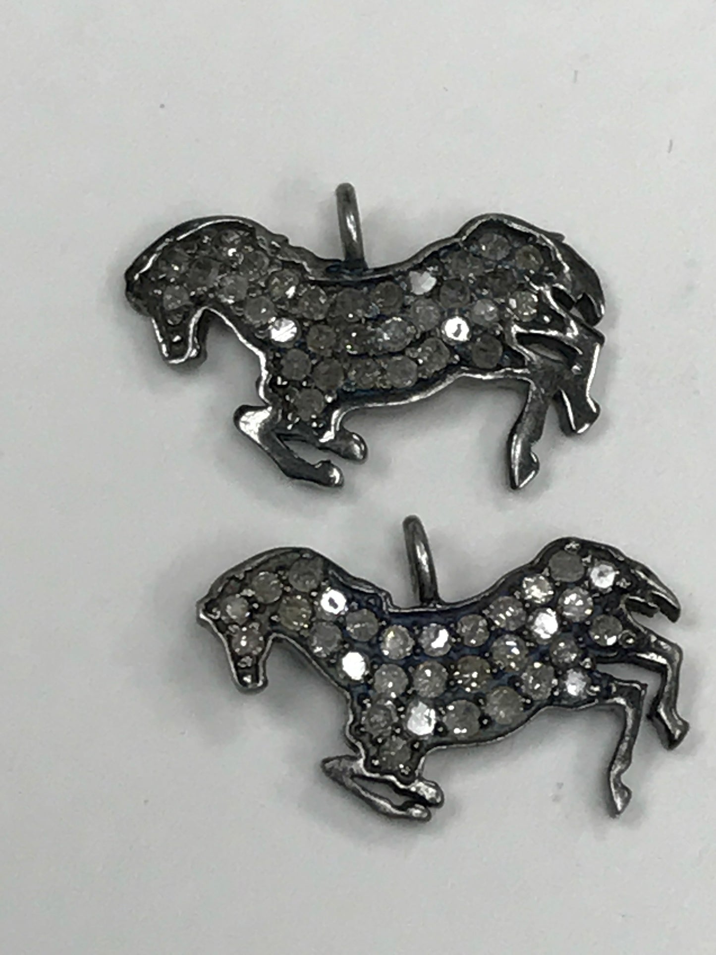 Horse Shape Diamond Charm .925 Oxidized Sterling Silver Diamond Charms, Genuine handmade pave diamond Charm Size 12x22 MM
