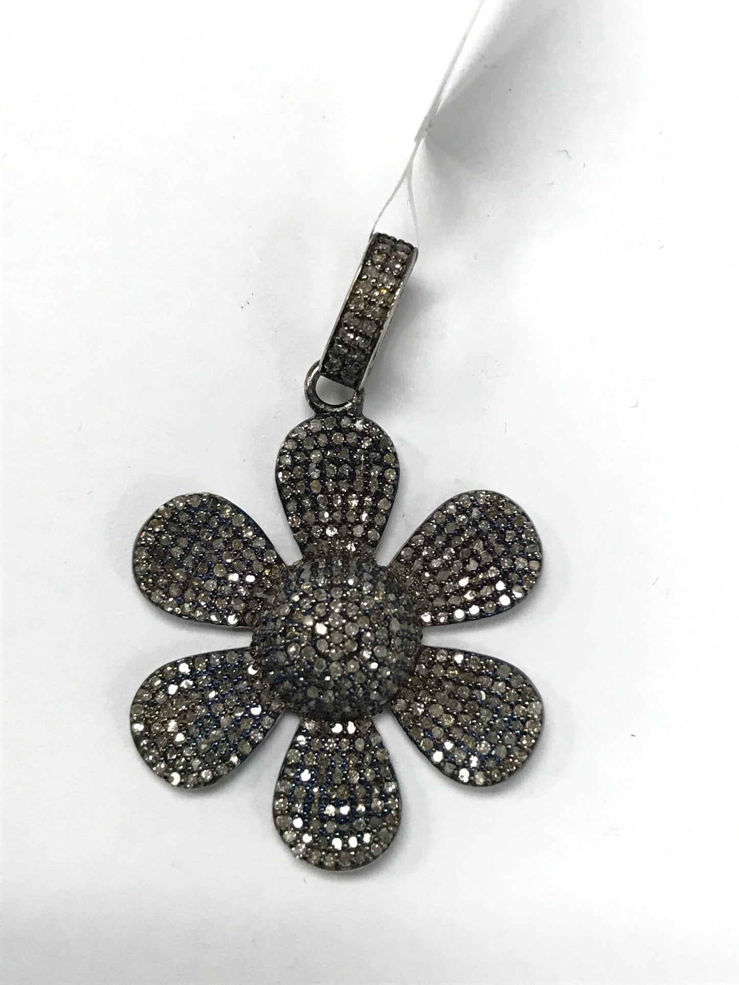 Diamond Flower Pendant, Pave Diamond Pendant,Pave Flower Necklace, Appx 40 x 30mm. Sterling Silver