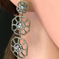 Diamond and Silver White Rainbow Moon Stone Black Rhodium Finish Earring