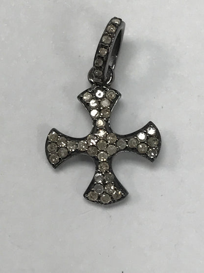 Pave Diamond Pendant, Pavé Cross Pendant, Diamond Cross Pendant, Pave Cross Charm, Approx 0.56''14 x 14mm) Oxidized Silver