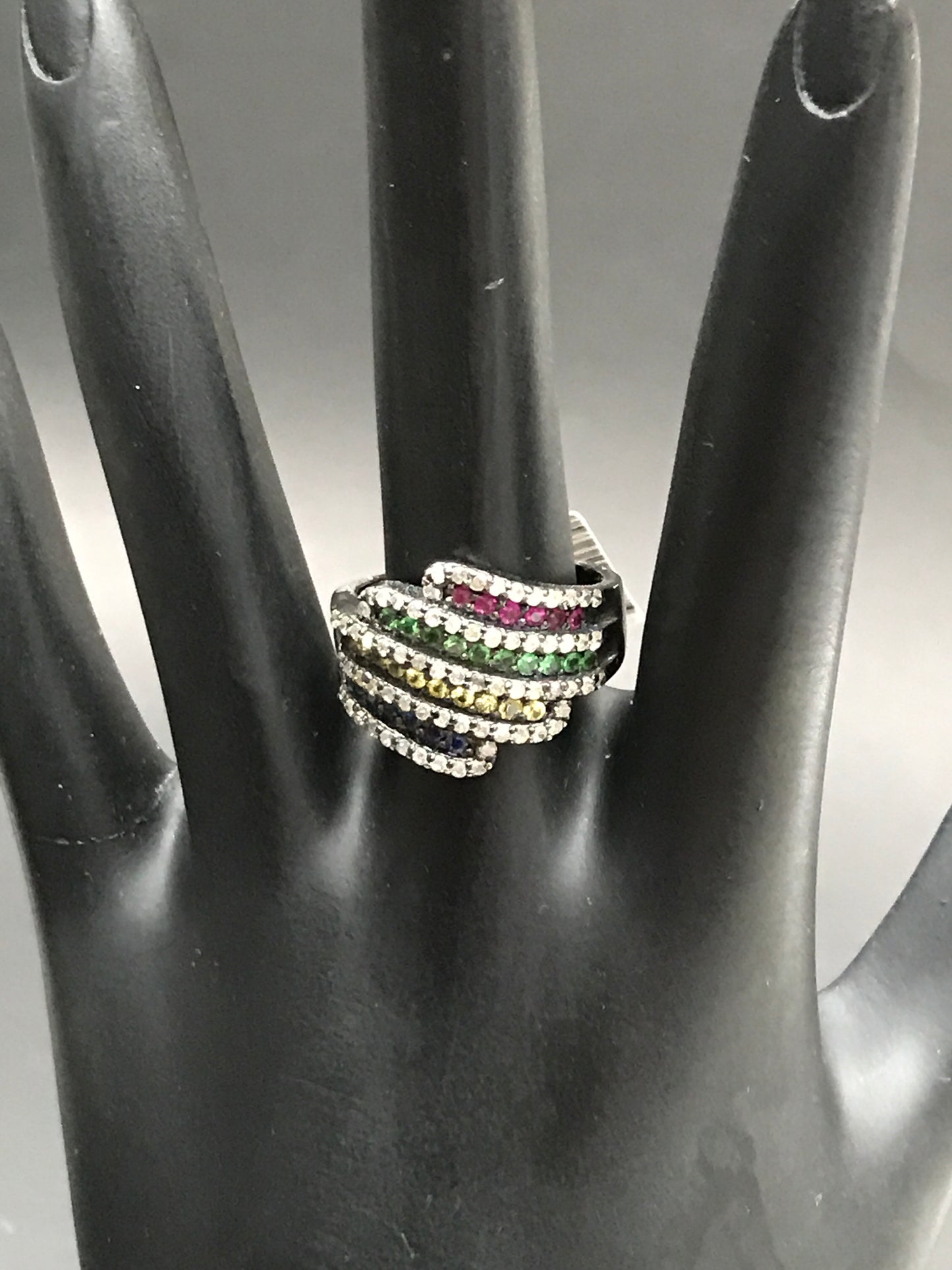 Diamond and Silver Multi Sapphire Rings