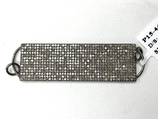 Rectangle Diamond Pendant, .925 Oxidized Sterling Silver Diamond Pendant, Genuine handmade pave diamond Pendant Size Approx 50 x 15 mm