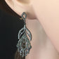 Diamond Silver Earring .925 Oxidized Sterling Silver Diamond Earring, Genuine handmade pave diamond Earring Size 1.80"(14 x 45 MM )