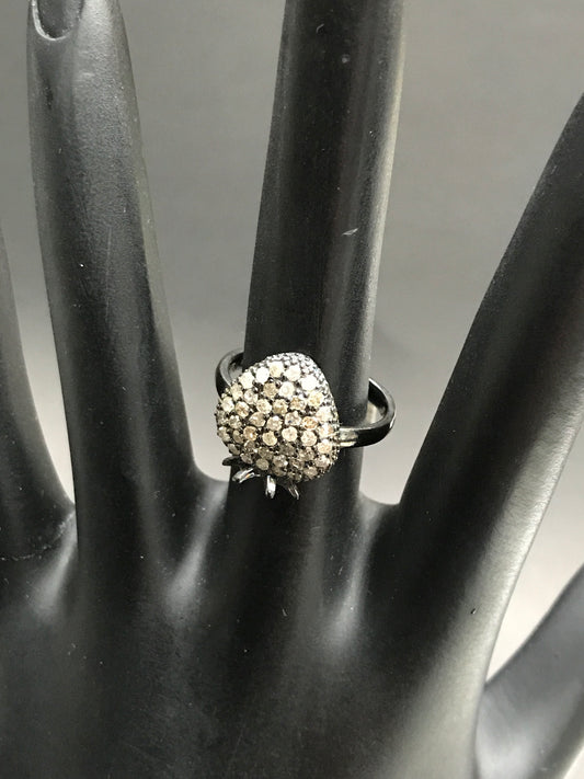 Diamond Strawberry Diamond Ring, Pave Diamond Ring, Pave Strawberry Ring, Approx 14 x 13mm. Sterling Silver
