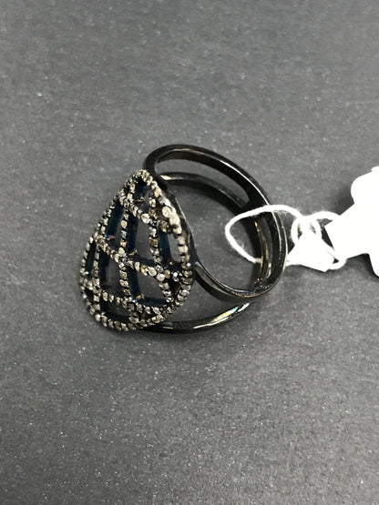 Pave Diamond Ring .925 Oxidized Sterling Silver Diamond Ring, Genuine handmade pave diamond Ring Size Approx 0.96"(24 X 15 MM)