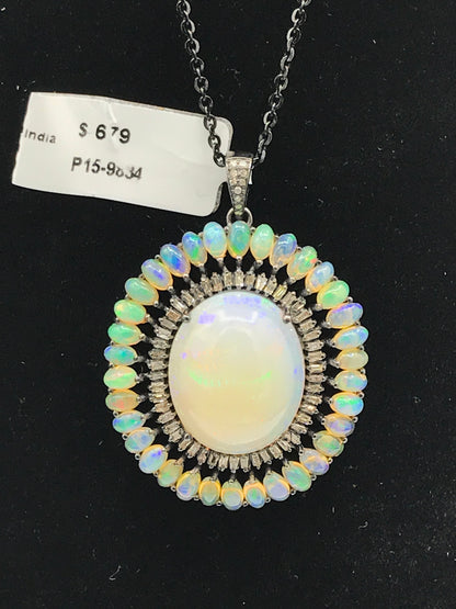 Opal and Diamond Pendant