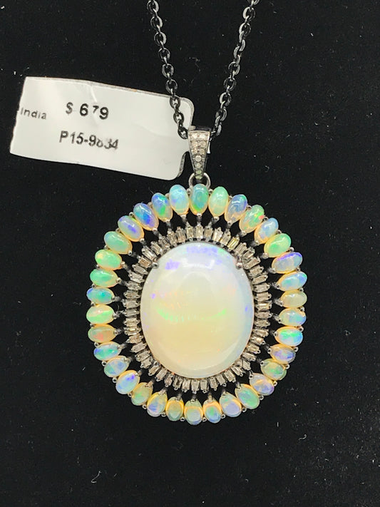 Opal and Diamond Pendant