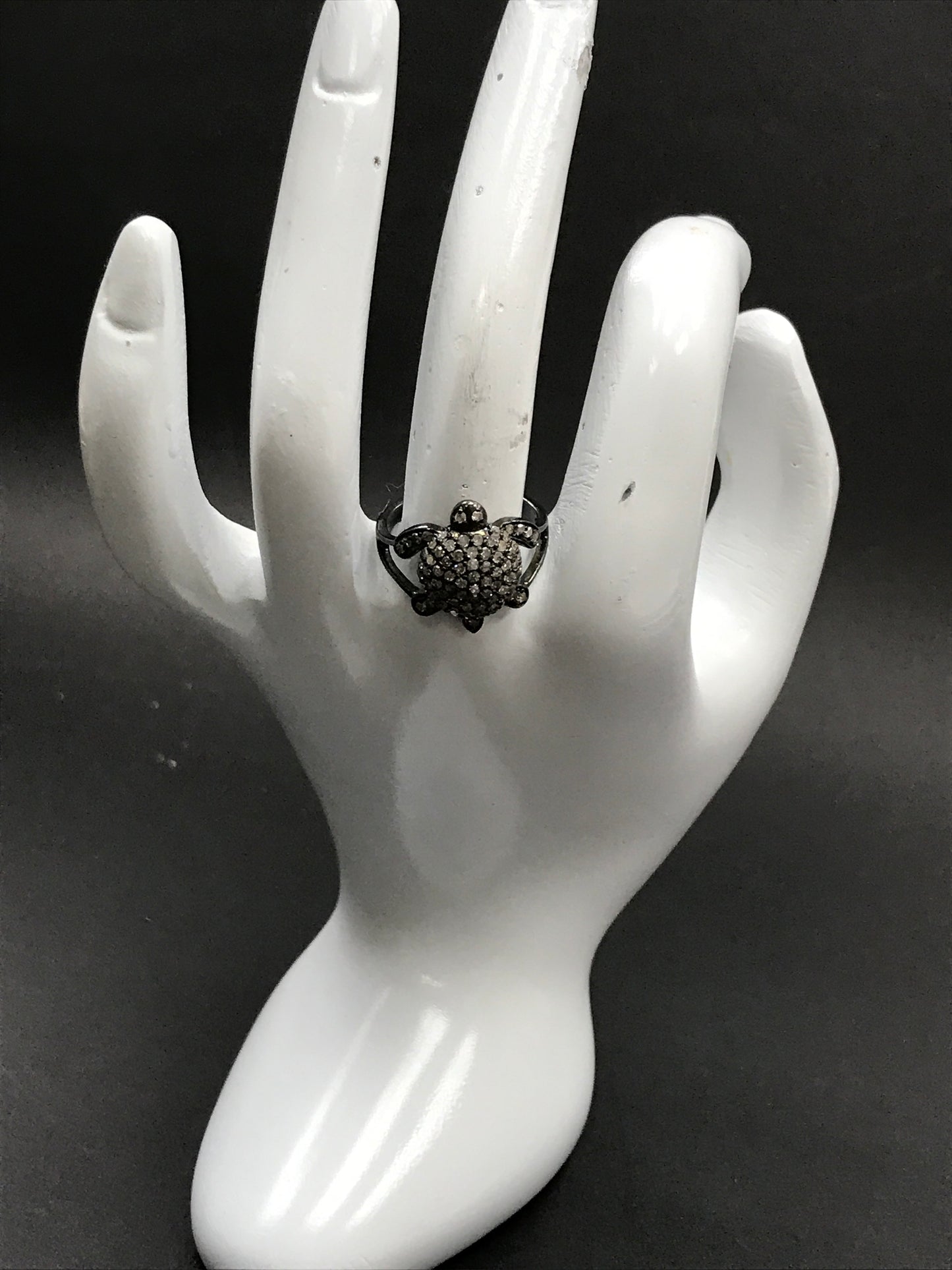 Diamond Turtle Diamond Ring, Pave Diamond Ring, Pave Turtle Ring, Approx 14 x 17mm. Sterling Silver