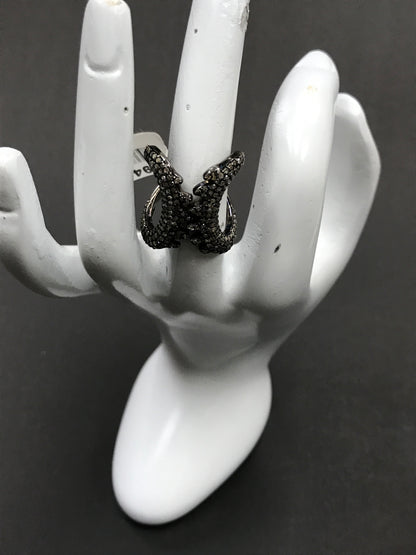Pave Diamond Ring .925 Oxidized Sterling Silver Diamond Ring, Genuine handmade pave diamond Ring Size Approx 0.88"(21 x 22 MM)