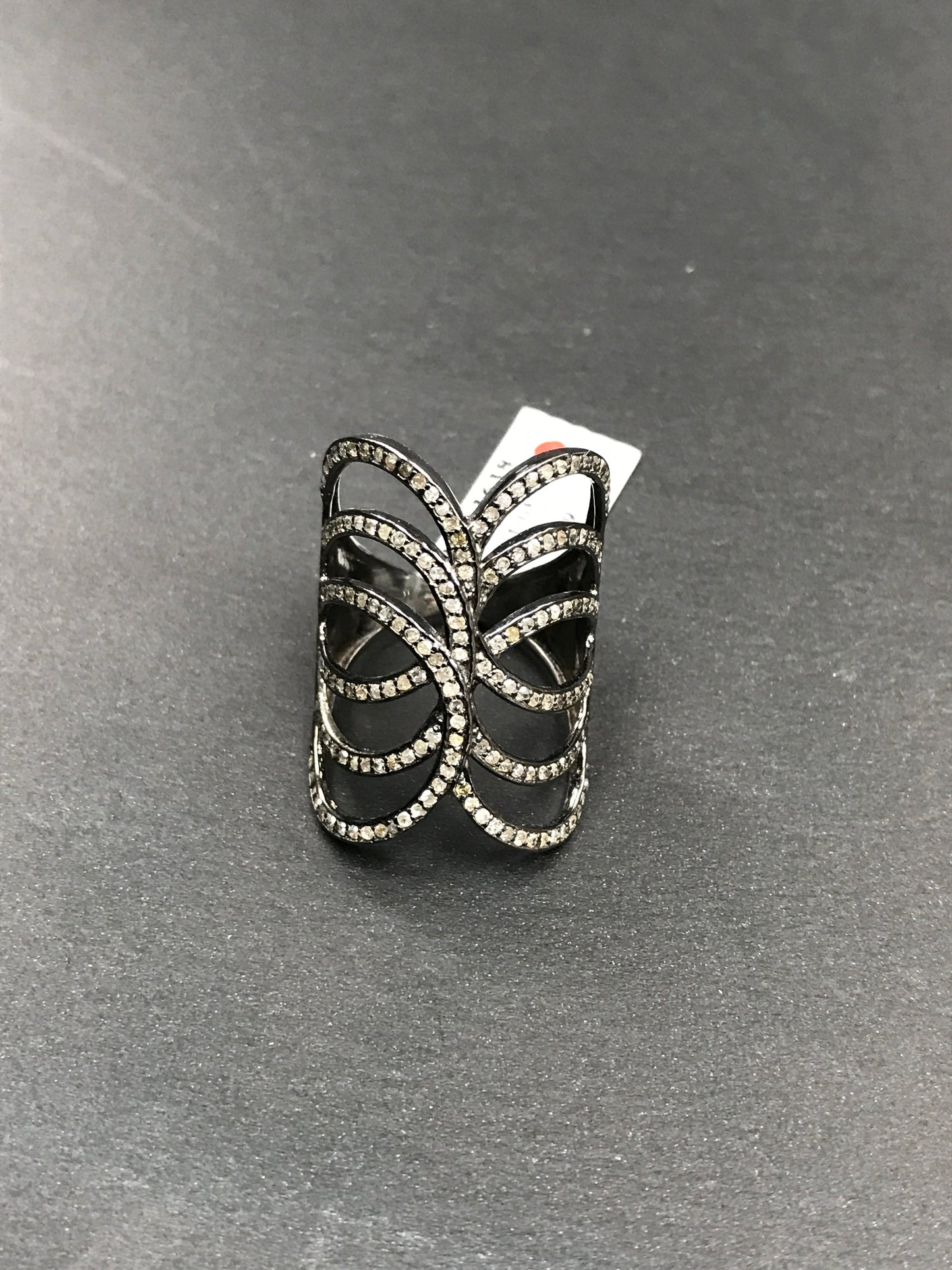 Diamond Barrel Loop Diamond Ring, Pave Diamond Ring, Pave Barrel Loop Ring, Approx 28 x 19mm. Sterling Silver